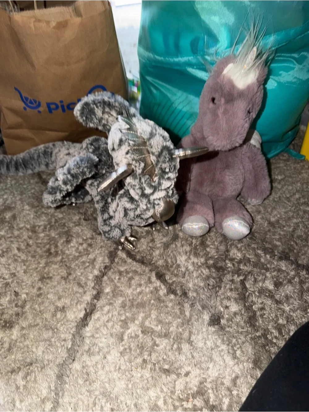 Soft Gray Plush Narwhal & Dragon Small Pet Toys - Cozy Playset